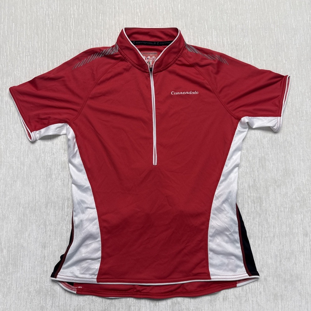 Cannondale VTG 1/4 Zip Cycling Jersey Feel It Womens Large Red White Rear Pocket